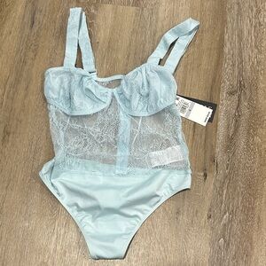 Elegant Light Blue Lace Bodysuit - delicate blue